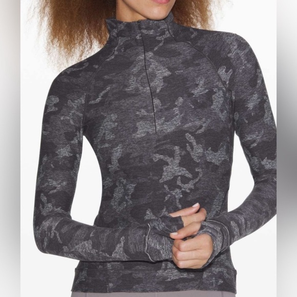 Lululemon Outrun the Elements 1/2 Zip in Incognito Camo HTR Black Size 6 - Picture 1 of 7